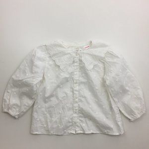 NWOT ZARA White Textured Embroidery Bib Collar Long Sleeve Button Shirt